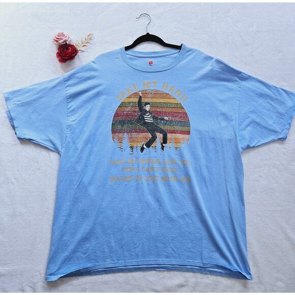 Womens Elvis Song Lyric Blue T Shirt I Cant Help Falling in Love With You 3XL - Picture 1 of 5
